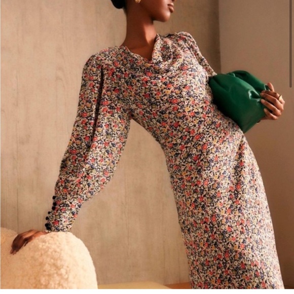 Doen Nanette Dress in Zelda Floral 1940s Style Bias Cut Midi Dress - Picture 3 of 11